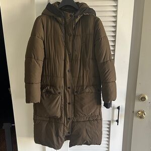 Women’s (Unisex) Dark Olive Hooded Puffer Coat